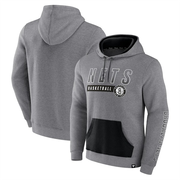 Men's Brooklyn Nets Heathered Gray Off The Bench Color Block Pullover Hoodie